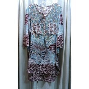 Fig and Flower Women's Size XL Floral Paisley Seersucker Boho Tunic Dress